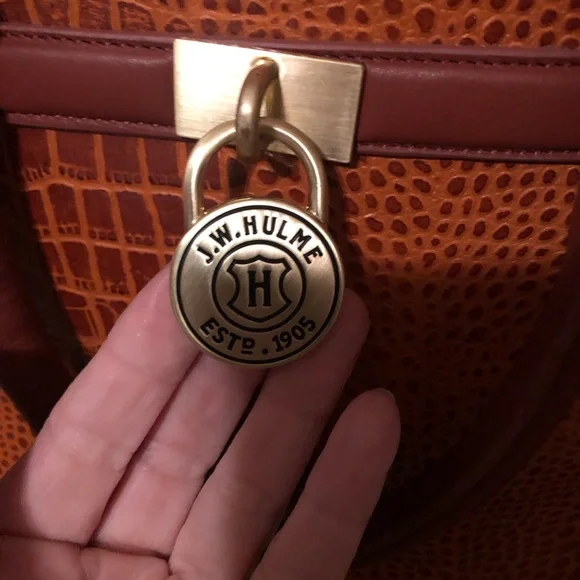 J.W. Hulme Co. Orange/Brown Leather Croc Embossed Handbag - Picture 7 of 16